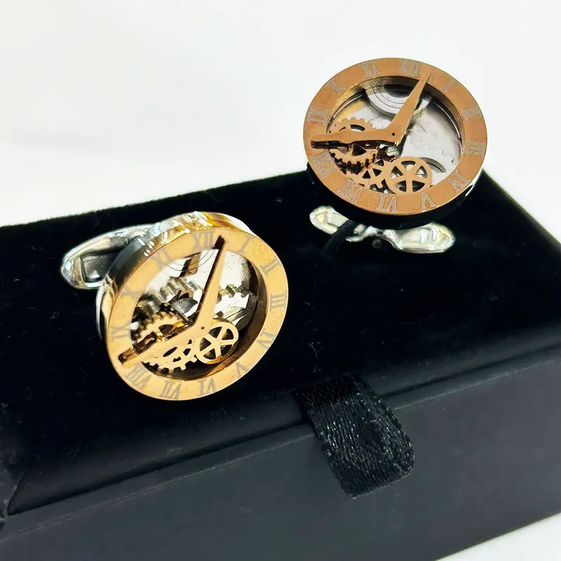 A Pair of Metal Steel Rose Gold Watch Look Men's Fashion Cufflinks